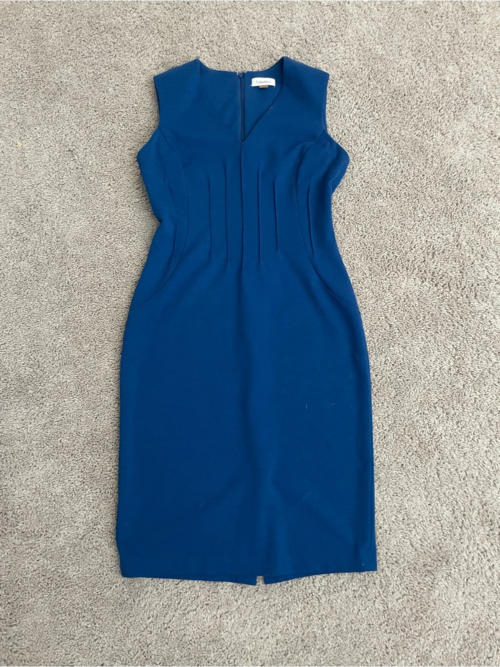Calvin Klein Royal Blue Sheath Dress with Front Pleats